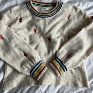 Storia RAINBOW STAR Off-White Crew Neck Sweater in Size Small